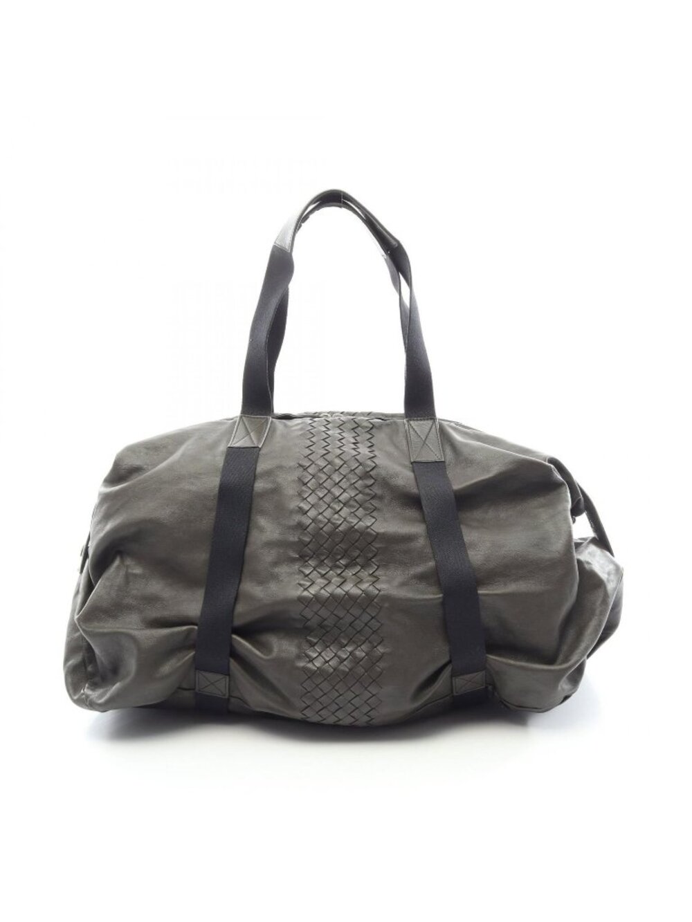 Bottega Veneta Boston Bag Intrecciato Dark Brown Navy Leather
